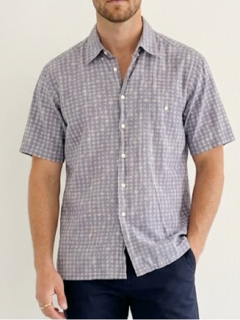 Burma Bibas Purple Cream Printed Short Sleeve Button Down Medium